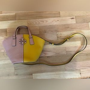 Tory Burch mustard and mauve crossbody purse